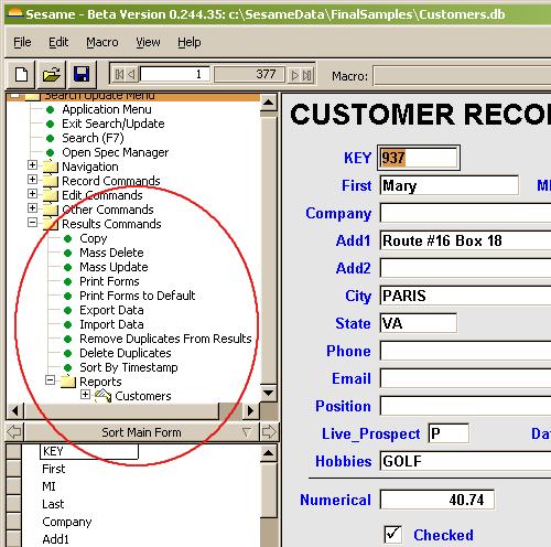 Sesame Database Manager - Feature Detail Sesame Database Manager - Feature Detail