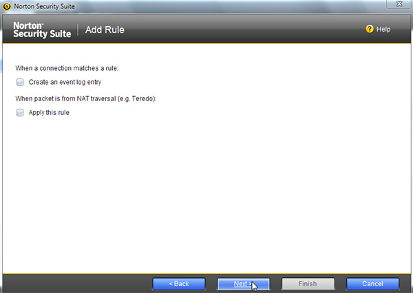 Screen 6 of 'Add Rule' wizard in Norton Security Suite